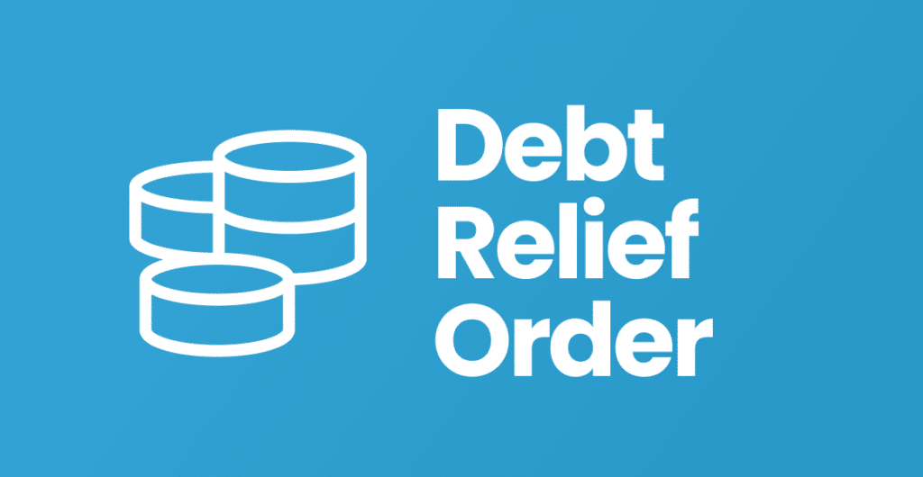 blue background with the text debt relief order