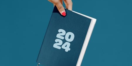 blue diary with 2024 written on the front
