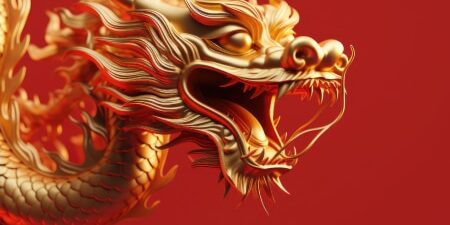 Year-of-dragon-feature golden Chinese dragon on red background