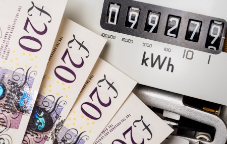 Image of £20 notes on top of an electricity meter