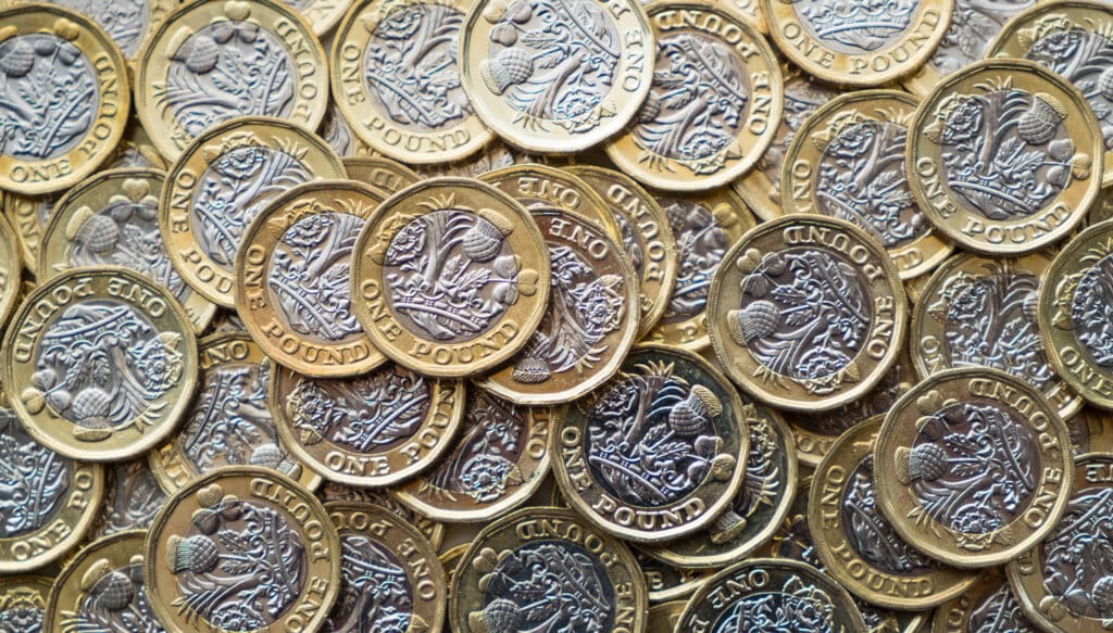 Image of lots of £1 coins 