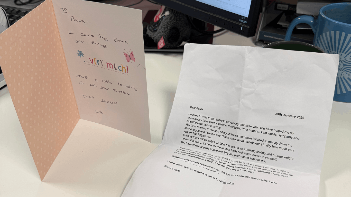 Behind the MoneyPlus People: A thank you card for Paula